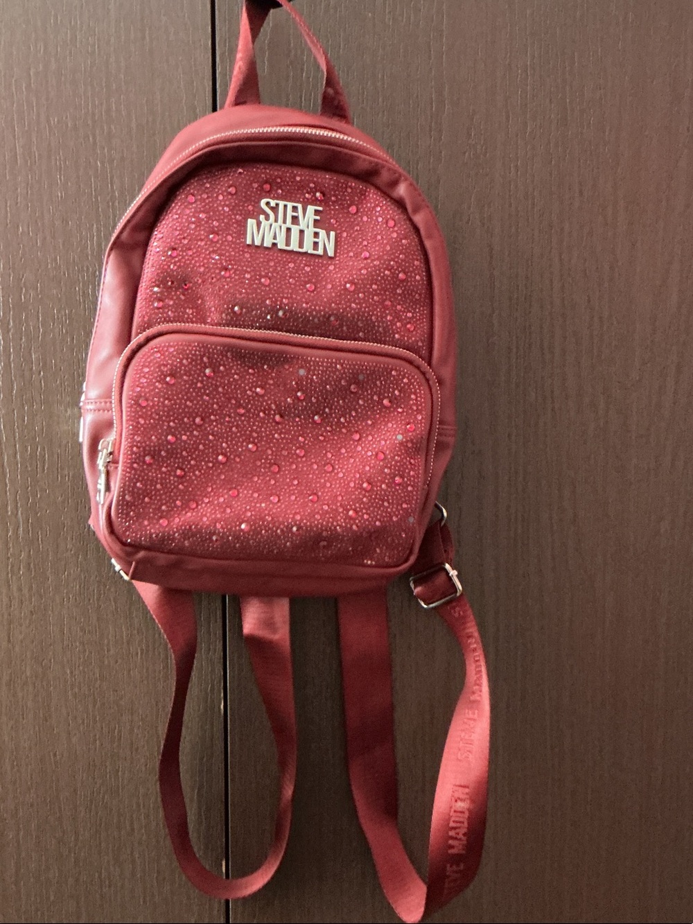 Steve Madden Crimson Red Mini Backpack with Studded Front Pocket